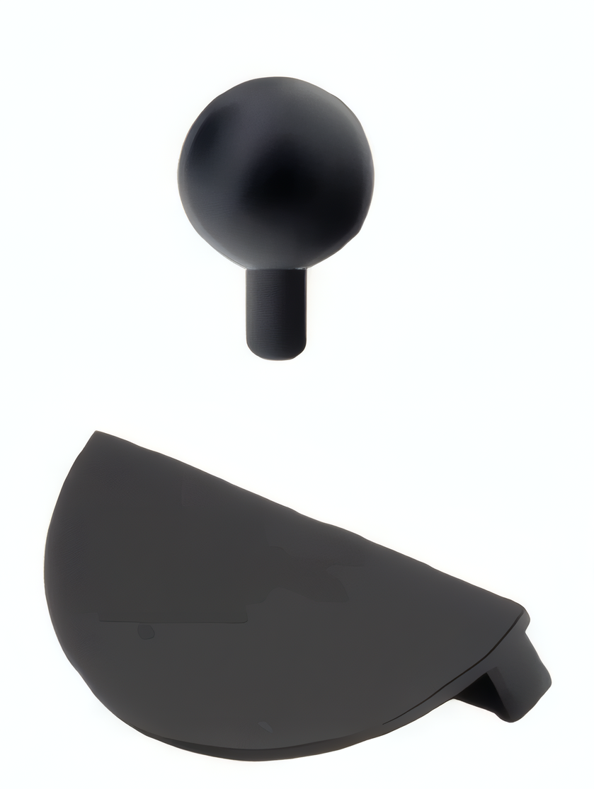 A matte black spherical knob shown above its matching curved mounting base on a plain white background.